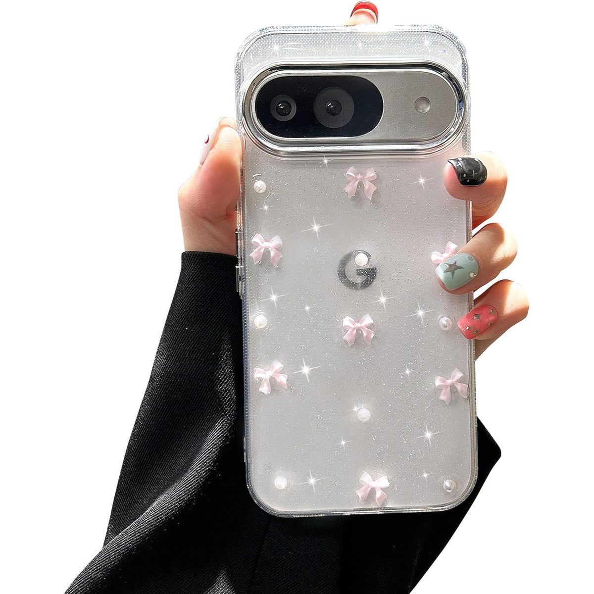 Handmade 3D Pearl Bow Clear Soft TPU Phone Case