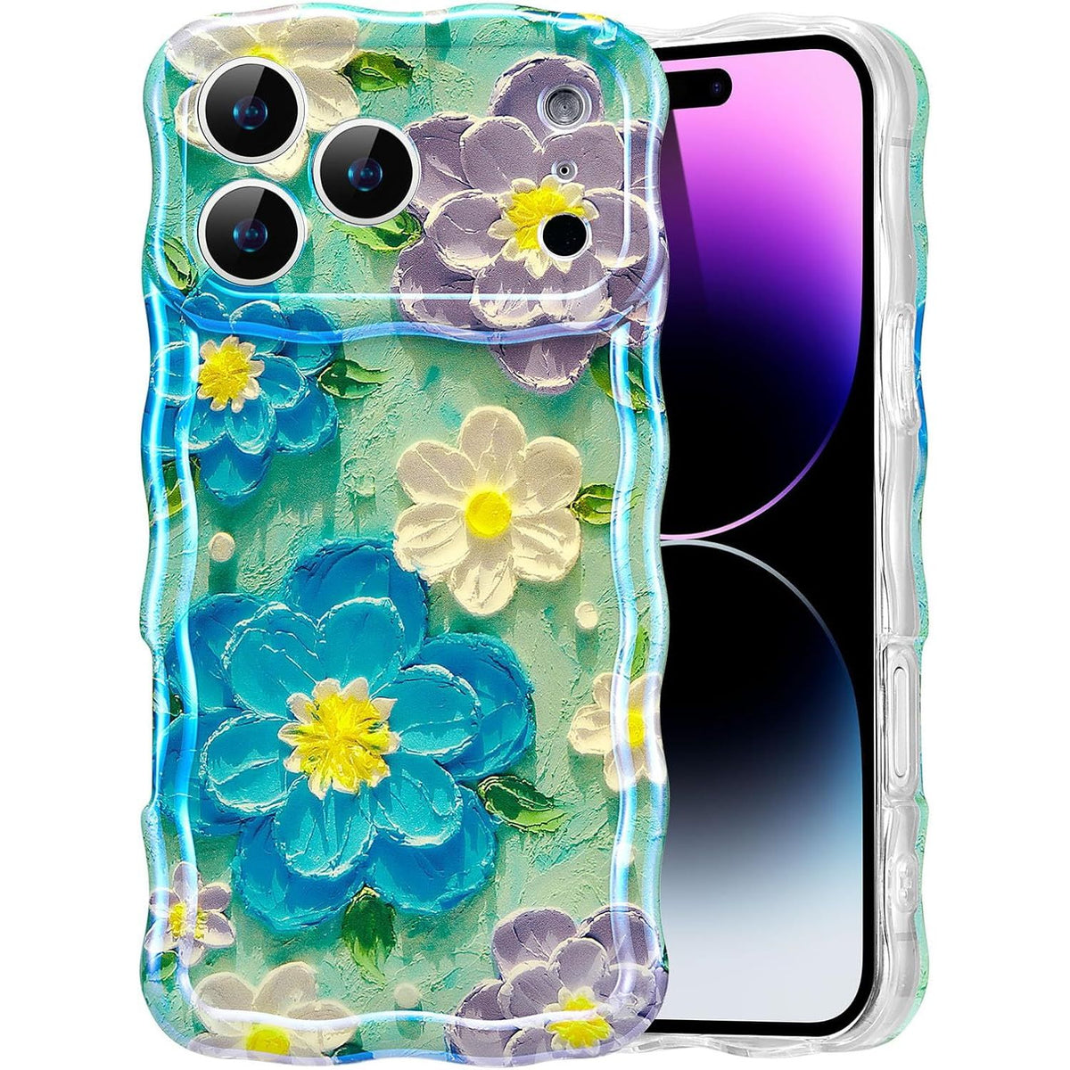 Holographic Pearlescent Oil Painting Floral Wave Frame TPU Phone Case