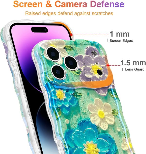 Holographic Pearlescent Oil Painting Floral Wave Frame TPU Phone Case