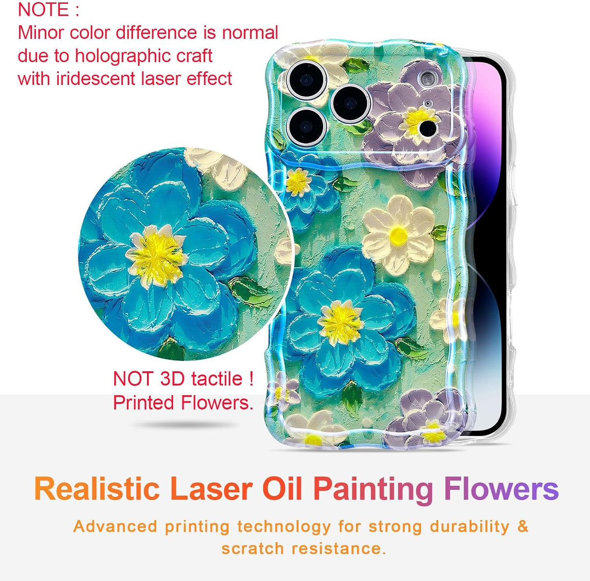Holographic Pearlescent Oil Painting Floral Wave Frame TPU Phone Case